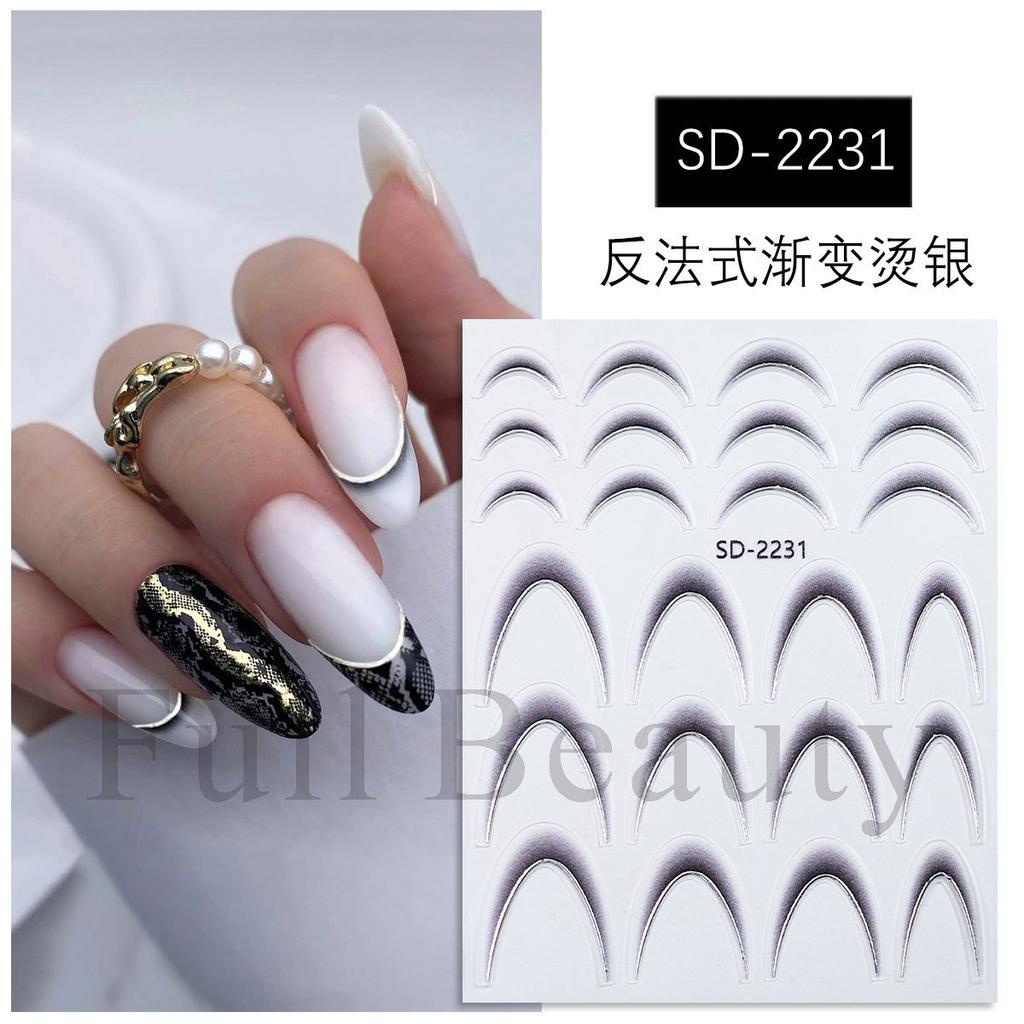 Nail Art Sticker, Anti-French Gradual Change Bronzing Hot Silver Black And White French Sticker Adhesive Nail Sticker