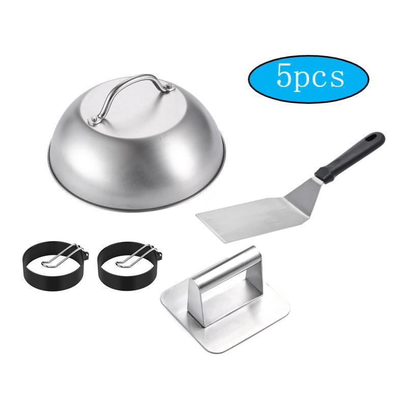 Cast Iron BBQ Steak Press & Pot Lid - Kitchen & Outdoor Grill Tool Set