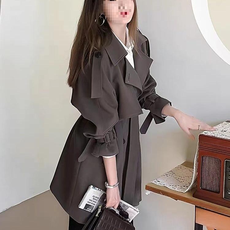 Autumn Plus Size Slimming Trench Coat: Coffee & Black Chenille Commuter Style