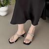 New Rhinestone Cool Drag Women's Summer New Outward Wear Square Head Transparent Belt Thin Heel Temperament Flip-flops