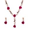 Vintage Gold Red Rose Jewelry Set, Floral Necklace, Bracelet & Drop Earrings for Women