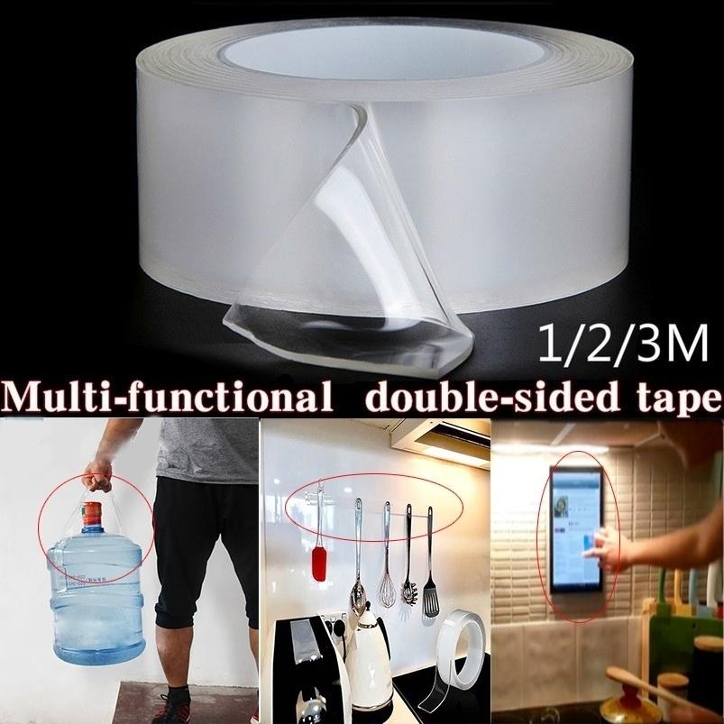 2 Pcs Nano Tape,600CM Double Sided Transparent Tape,Multipurpose Reusable,Removable Washable,Sticky Strips,SeamlessTraceless Tape Adhesive Kitchen Holder 600cm*40mm*2mm