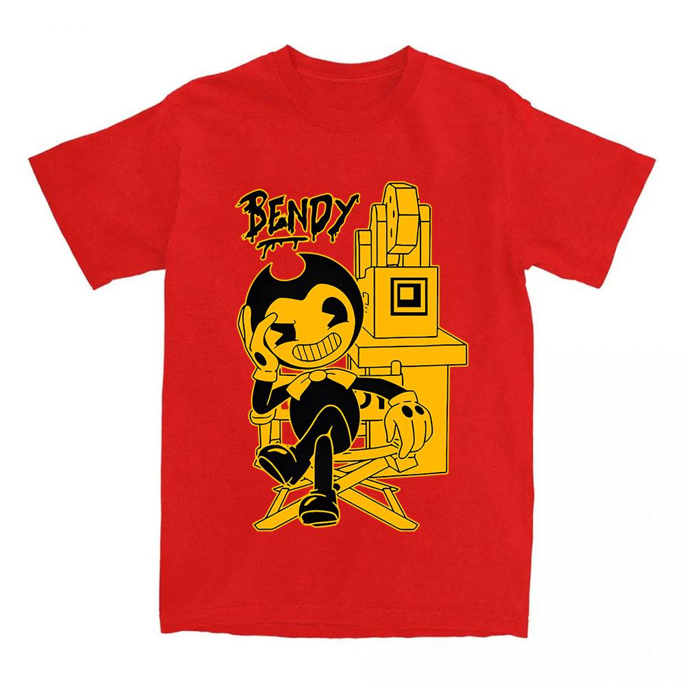 

Bendy and The Ink Machine Game Tshirts Cotton Short Sleeve Crew Neck T-shirt Loose Cartoon Graphic Printing T Shirt XXL червоний