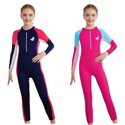 Traje de baño de cuerpo entero con protección UV para niños, manga larga, con cremallera, deportivo, para niñas, playa, surf y natación