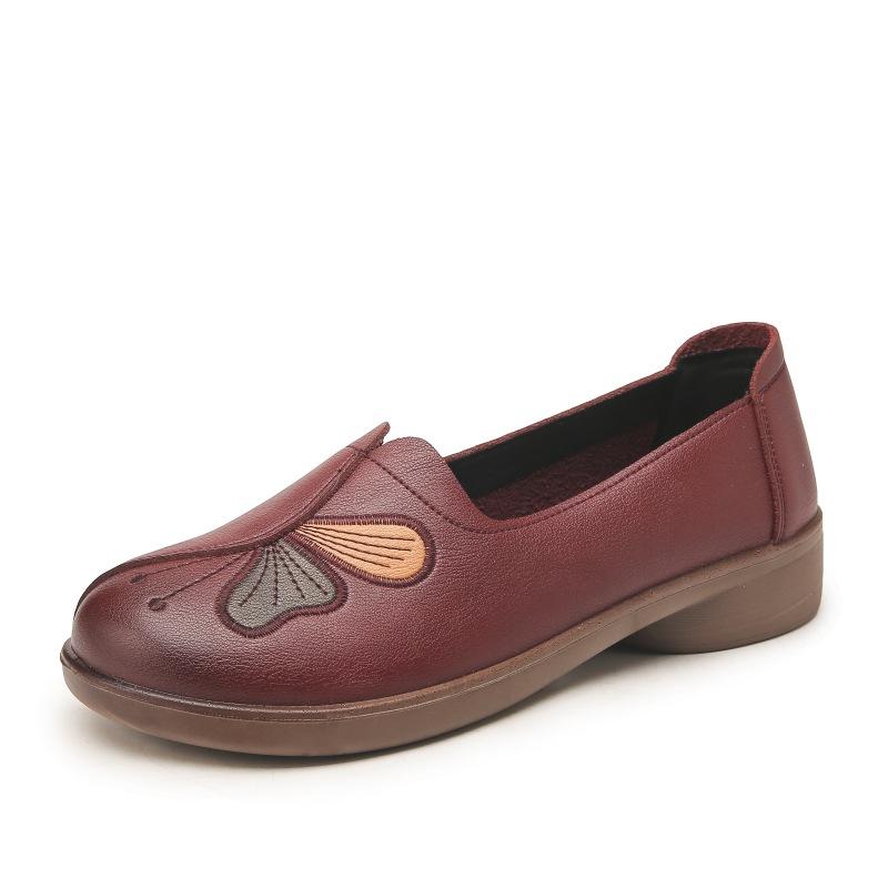 Autumn New Mother Shoes Spring and Autumn Leather Middle-aged and Elderly Flat-soled Mother Single Shoes Elderly Non-slip Soft-soled Leather Shoes