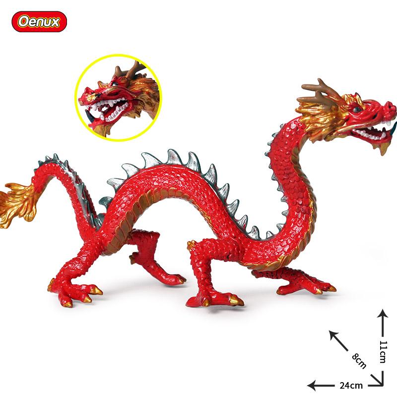 Oenux Original Mythical Chinese Dragon Dinosaurs Action Figures Animals Model Solid PVC Decoration Collection Kids Toy Gift
