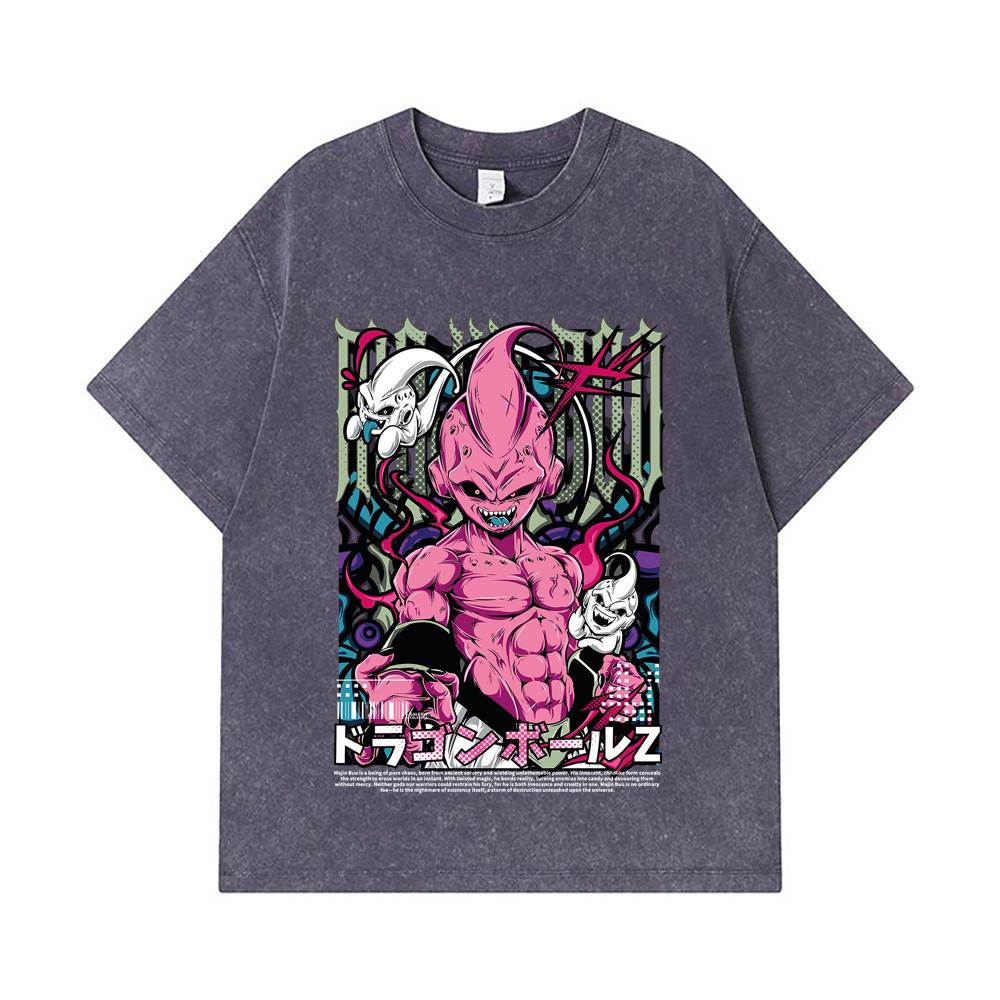 275 GSM Washed T-shirts 100% Cotton Dragon Ball V67 Majin Buu Print Unisex Heavy Cotton T Shirt
