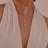 Elegante Scheiben-Y-Form Anhänger Halskette Edelstahl Goldfarbe Flache Rolo-Kette Quasten Halsketten Schmuck Valentinstagsgeschenk