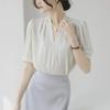 Women's Satin Drapey Short-Sleeve Shirt - 2025 Summer French Style Professional Top
