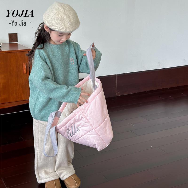 YOJIA Vinter 2024 Flickors Trendiga Stickade Tröja - Mångsidig Barnbasöverdel