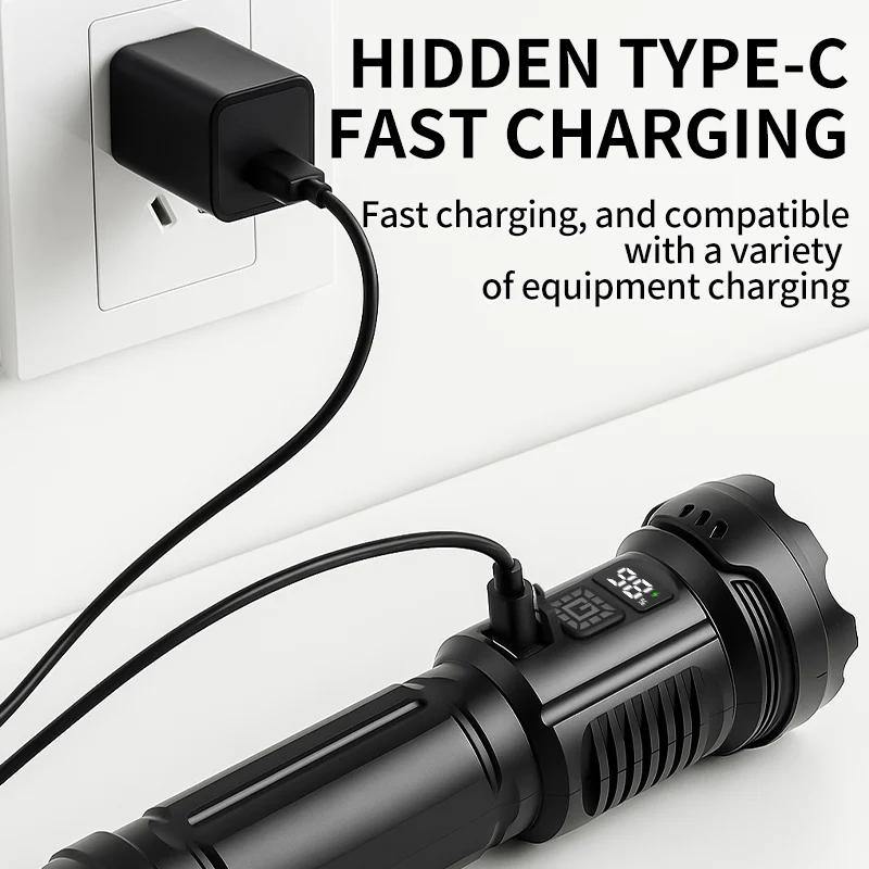 1800mAh 7 * LED Flashlight Type-C Rechargeable,nine Modes,waterproof with Side Lights,outdoor Lighting, Hiking Lights,camping Lights,patrol Lights