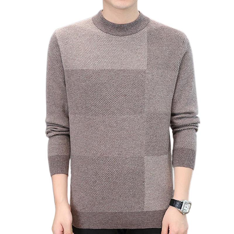 ROMON Men s Thickened 100% Pure Wool Colorblock Half-High Collar Sweater XL