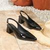 2026 European Women's Black Pointed High Heel Thick Heel Baotou Large Single Shoe