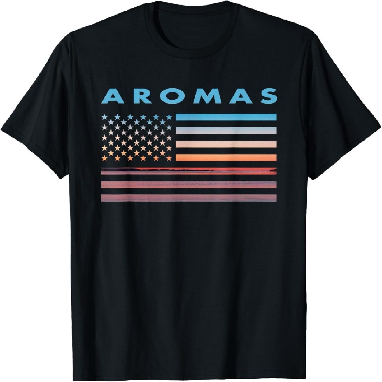 Vintage Sunset American Flag Aromas, California T-Shirt S