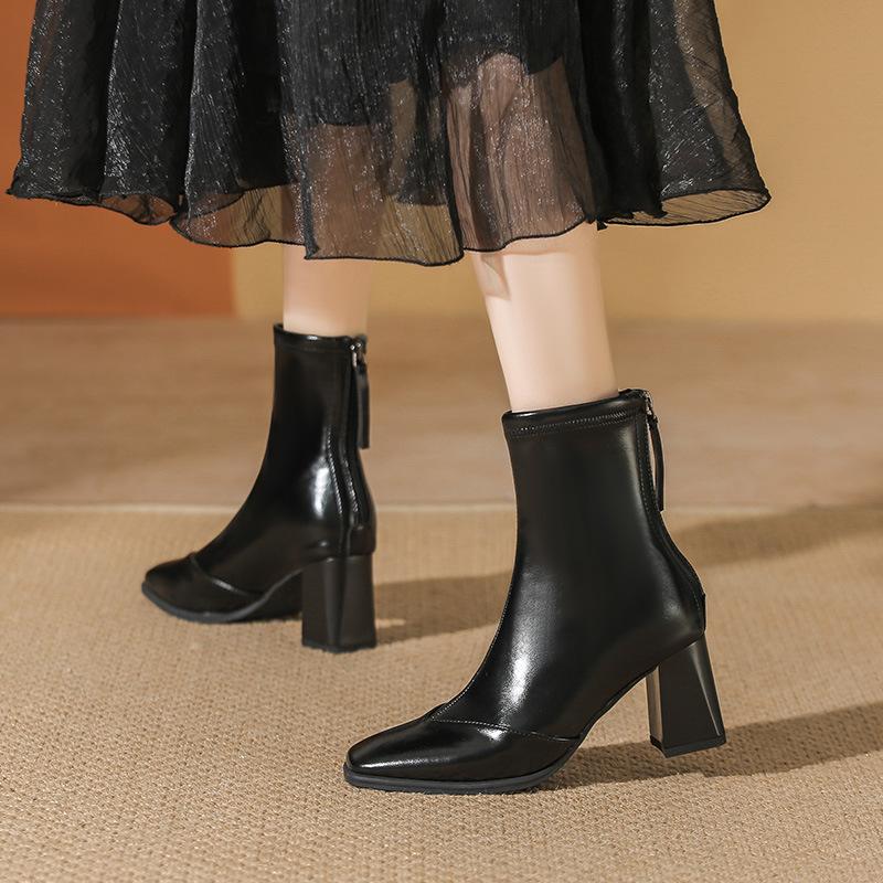 

French temperament thin boots women s black Martin boots autumn and winter short boots children s velvet white thick heel high heel short boots women 39