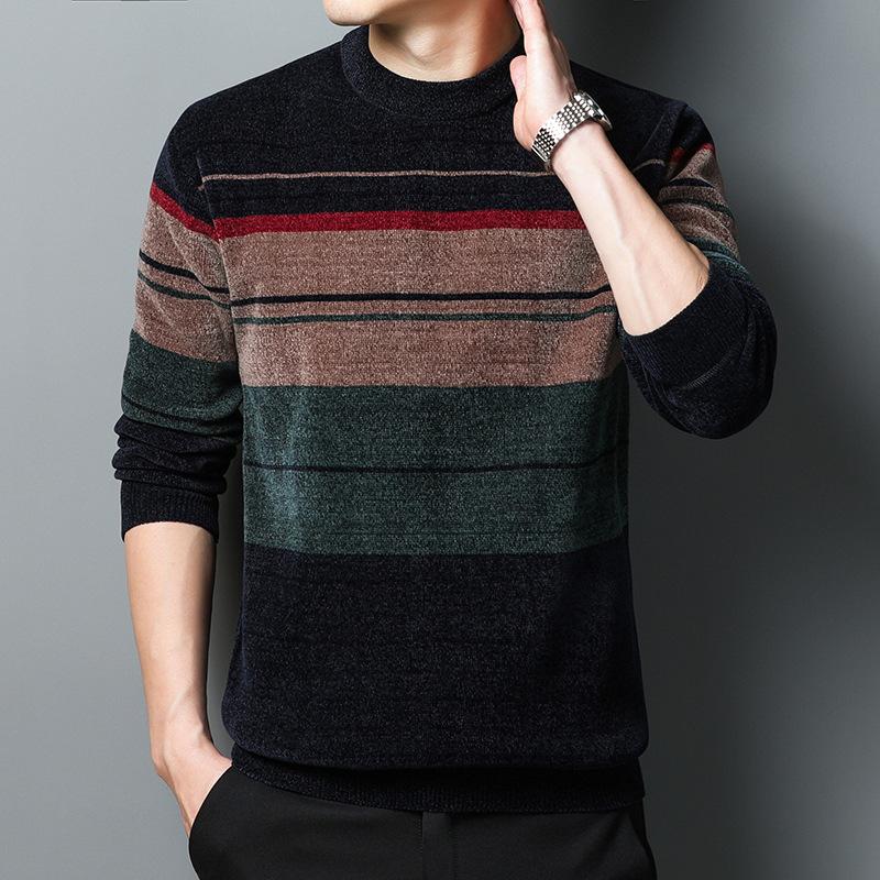 Pull d'hiver chaud pour homme, doublé polaire - Motif géométrique, col rond, manches longues, coupe classique, idéal pour le week-end et les sorties.