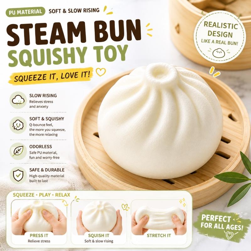 Simulation Steamed Bun Toy Slow Rebound PU Stress Relief Squeeze Toy for Kids Adults Home Office Anxiety Release