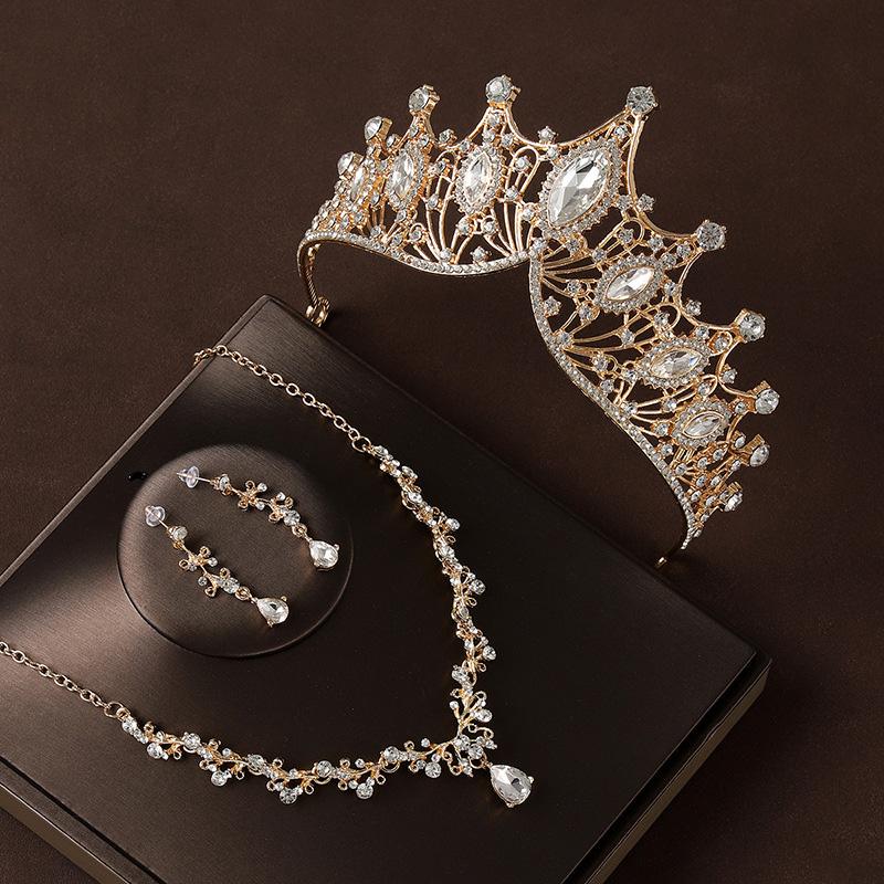 3Stk/Set Kristallkrone Barock Schmuckset Haarkleid Accessoires Halskette Ohrring Geburtstag Hochzeit Strass Frauen Mädchen