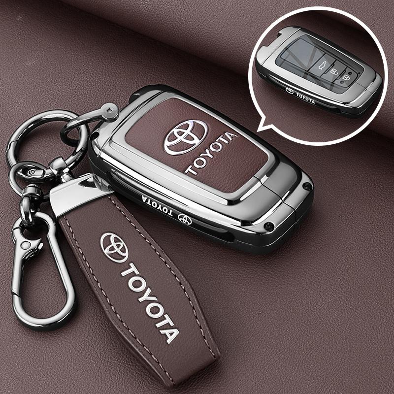 Leather Zinc Alloy Car Key Case for Toyota Corolla Hybrid 2021 Rav4 Land Cruiser Prado Camry Highlander Prius C-HR 2018+