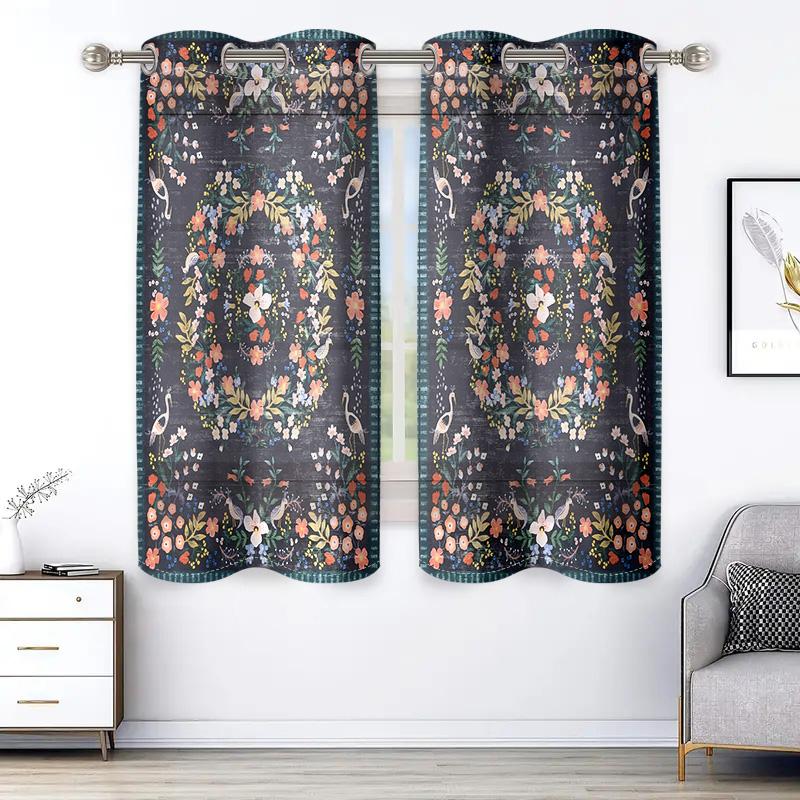 2 Pieces, Retro and Vibrant Floral Luxurious Landscape Curtains - Semi Blackout - Living Room, Bedroom, Home Decoration