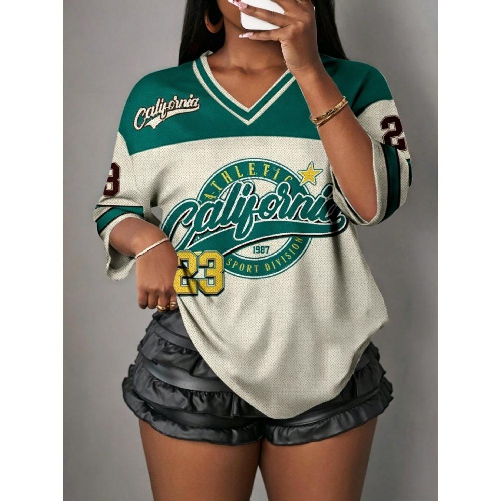 Women's V-Neck Sporty Jersey T-Shirt Casual California Print NO.23 Summer Casual Wear Sports Mesh T-shirt Tops Family Kids Tees