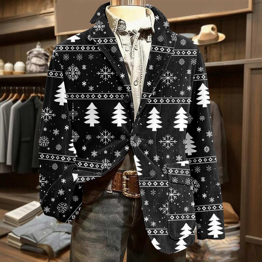 Herren Bedruckter Cord Warmes Taschen-Sakko Strickjacke Herren Freizeitanzug