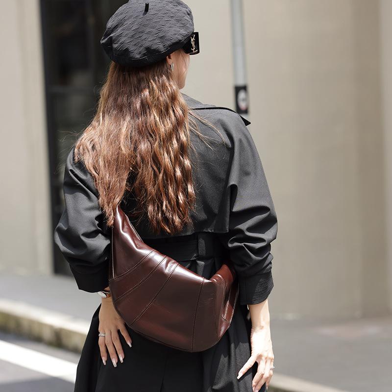 New Large Coconut Bag Genuine Leather Versatile Women's Bag Commuting Large Capacity Single Shoulder Crossbody Bag Dumpling Bag