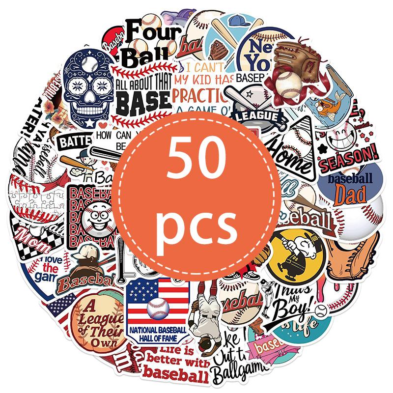 

50PCS Cool Baseball and Softball Stickers Waterproof Vinyl Baseball Decales for Water Bottle Helmet Laptop Phone Baseball Gifts