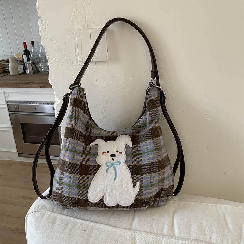Большая вместительная высококачественная сумка-тоут осенняя новинка клетчатая плюшевая собака повседневная модная сумка через плечо