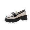 Women's British Style Loafers 35-40 Round Head Square Heel Color Blocking Thick Bottom Leather Shoes Comfortable Commuting Shoes