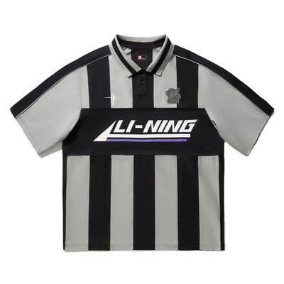 Li Ning Reignite Series Gestreiftes Buchstaben-Pullover Sport-Poloshirt Herren Poloshirts Schwarz Ultimate-Gray APLU033-2