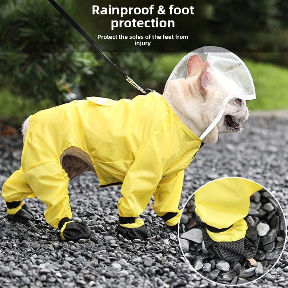 Belly-Covering Pet Outfit Dog Hooded Raincoat Reflective Strip Dog Rain Cloak  Dogs Puppy