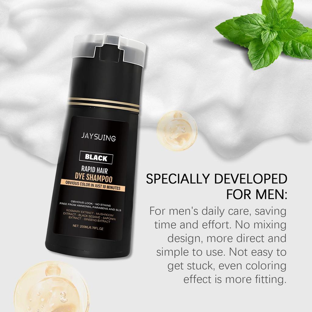 Jaysuing Men Black Instant Shampoo Natural Shine Nourishing Hair Color Shampoo No Mess Home Use 200ML