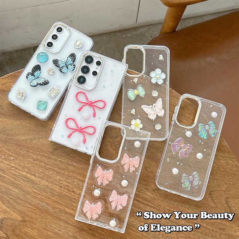 Applicable To Samsung S25Plus Epoxy Transparent Glitter Mobile Phone Case S24Ultra Flower Pearl Decoration Women'S A05