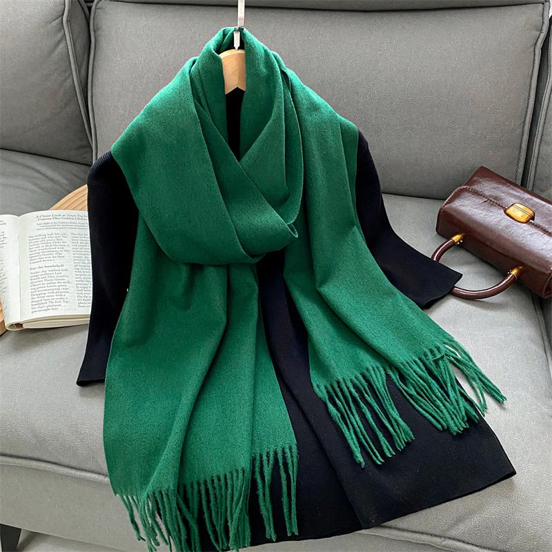 Winter Warm Women Scarf Cashmere Solid Color Shawls Thick Neckerchief Hijab Wraps Tassls Pashmina Foulard Headband