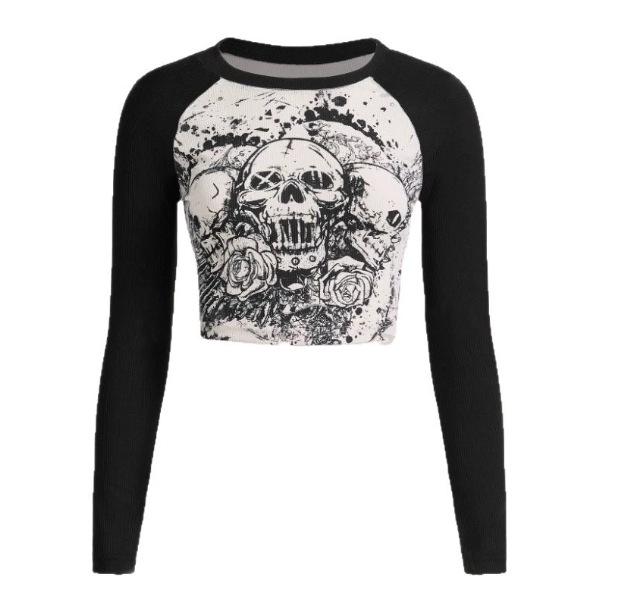 2026 Autumn/Winter Retro Street Style Y2K Printed Slim Fit Women's Tops