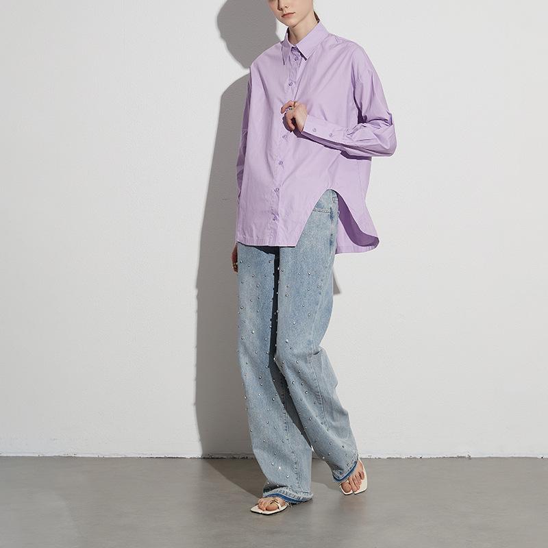 2025 Spring Commuter Style Women's Loose Irregular Solid Color Straight Shirt