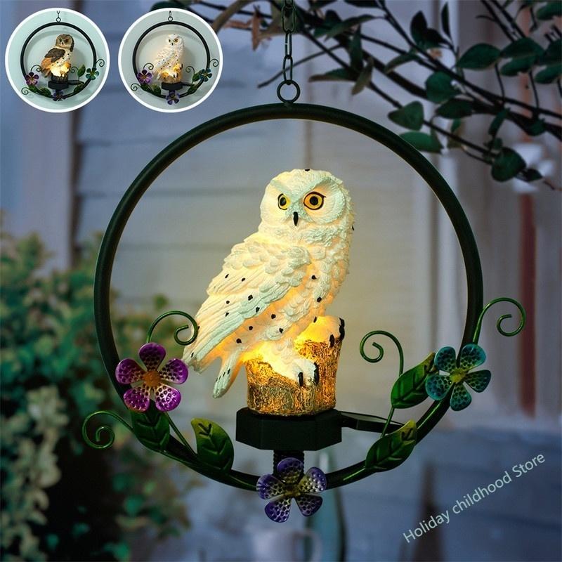 Solar LED Owl Hanging Waterproof Outdoor Garden Resin Pendant Light Waterproof Yards Patios Decoration Lighting