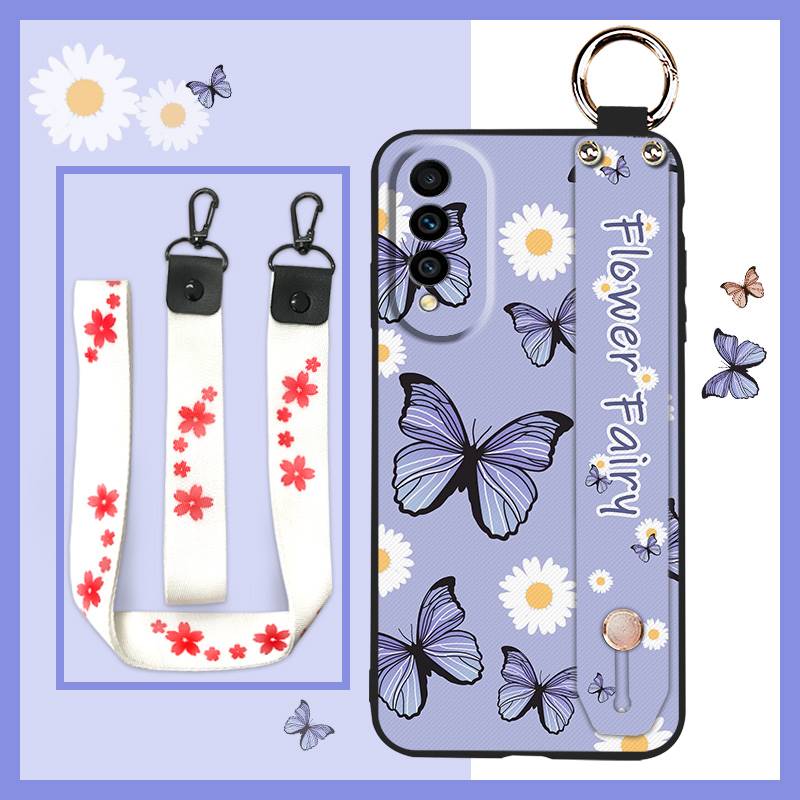 Waterproof Silicone Phone Case For Wiko T50 Ring Phone Holder Dirt-resistant Flower Lanyard Wrist Strap Wristband