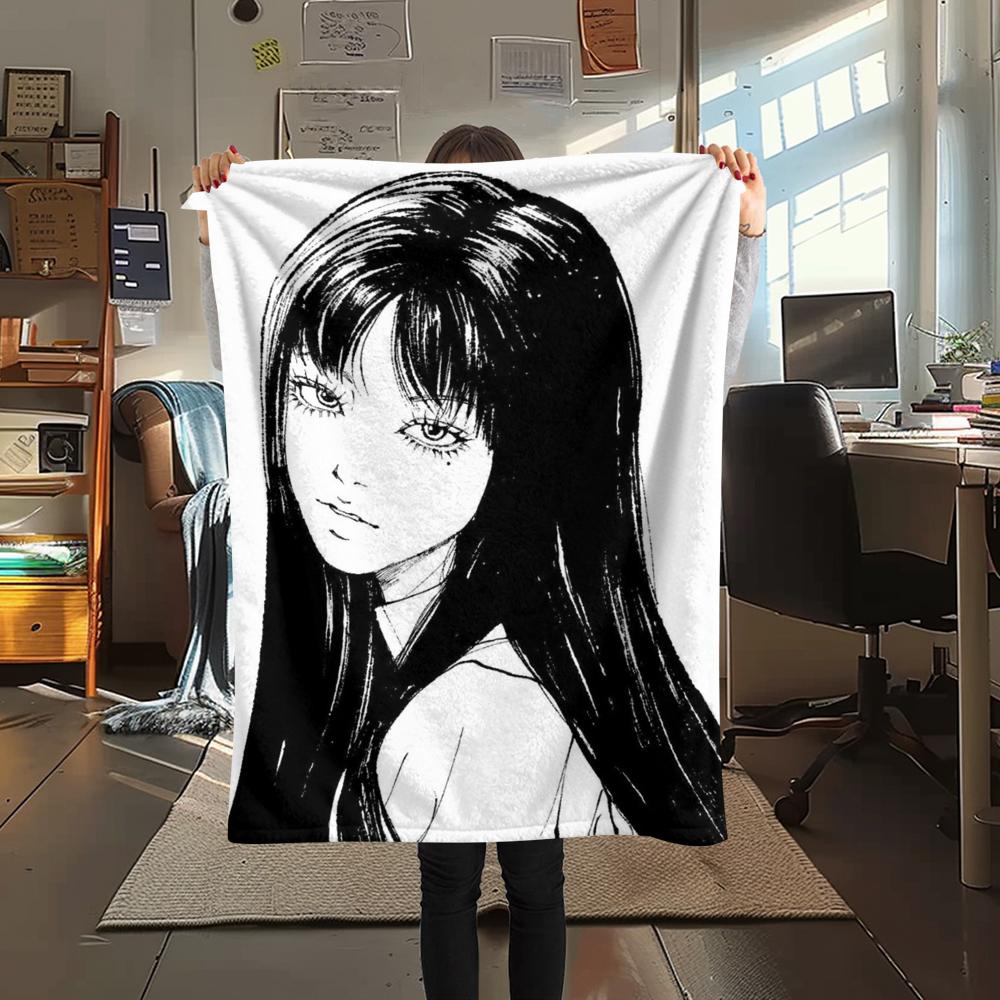1PC Tomie Print Flannel Blanket, High quality Comfortable for All Seasons, Home Decor, Warmth and Comfort, Perfect for Christmas Gifts