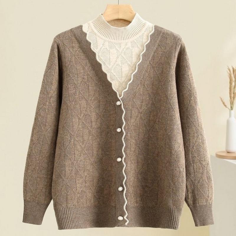 

Новая женская одежда в китайском стиле, вязаный свитер-топ с эффектом двухслойности, короткий свитер, одежда для мамы, осенняя одежда для женщин среднего и пожилого возраста, базовая рубашка XL