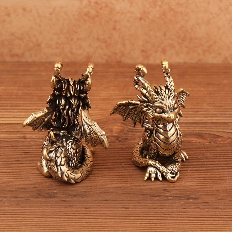 Vintage Metal Dragon Figurine Fantasy Desktop Ornament Mini Statue Antique Garden Bonsai Decoration Home Decor Collectible Gifts