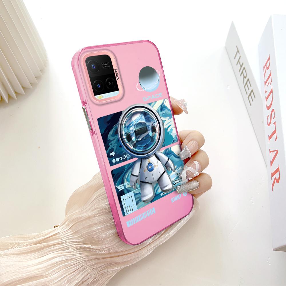 

Окрашенный узор, красочный серебристый, двухсторонний, жесткий, противоударный чехол для телефона Vivo Vivo Y20 2021 темно-розовый