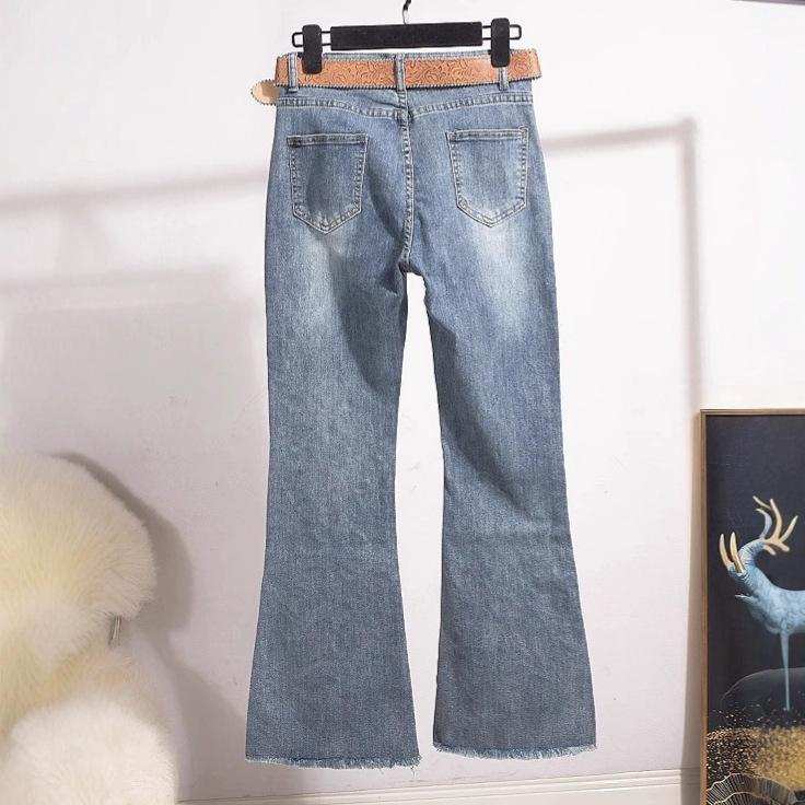 Europe, America Summer New Fashion Heavy Industry Hot Diamond Hollow Embroidered Jeans Femininity Thin Versatile Nine Points Slightly Pull