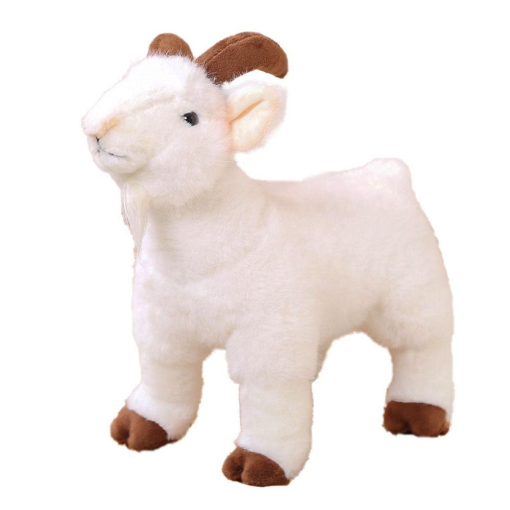 

Fluffy Horned Sheep Plush Toys PP Cotton Baby Goat Keychain Baby Goat Plush Doll Easter Gifts 18cm White No Chain