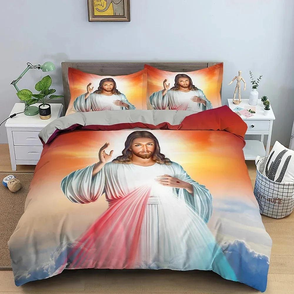 3D Jesus Duvet Cover Christian Sacred Jesus Bedding Set God Bless You Soft Quilt Cover Set KingQueen Size for Adults Women Men