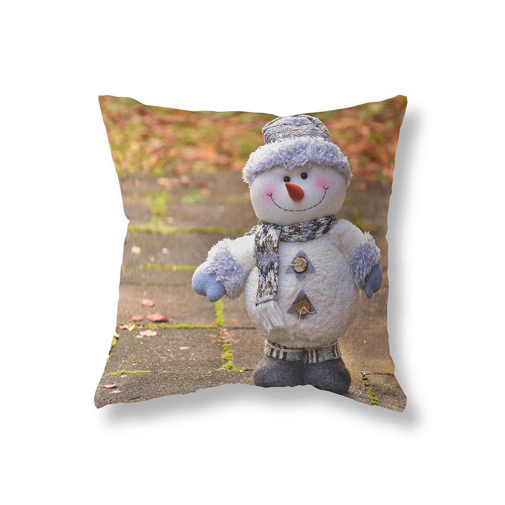 Merry Christmas Cute Snowman Print Pattern Polyester Cushion Cover Home Living Room Sofa Decoration Square Pillow Pillow Cover