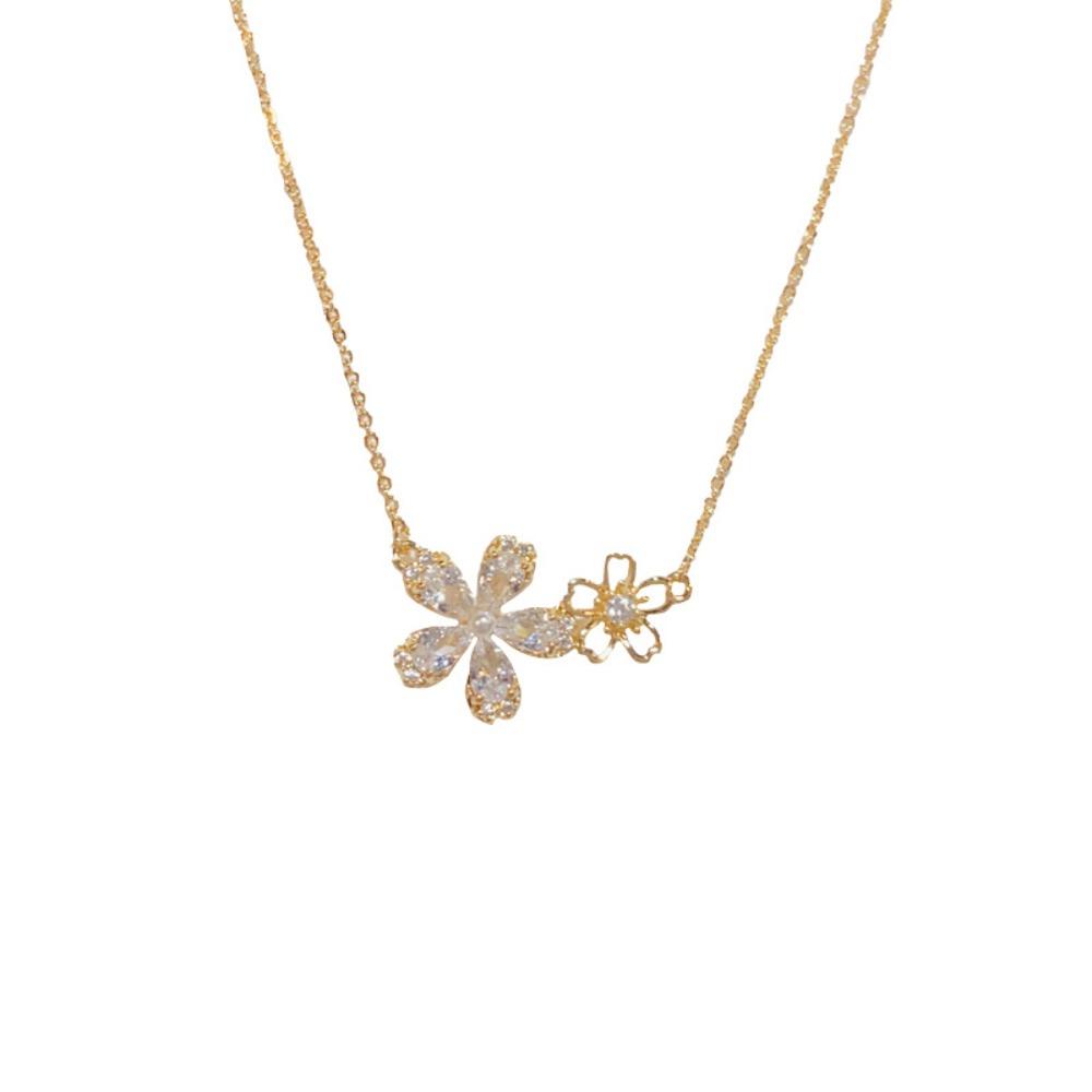 

Women Zircon Dual Flower Necklace Dainty Floral Light Luxury Jewelry for Collarbone