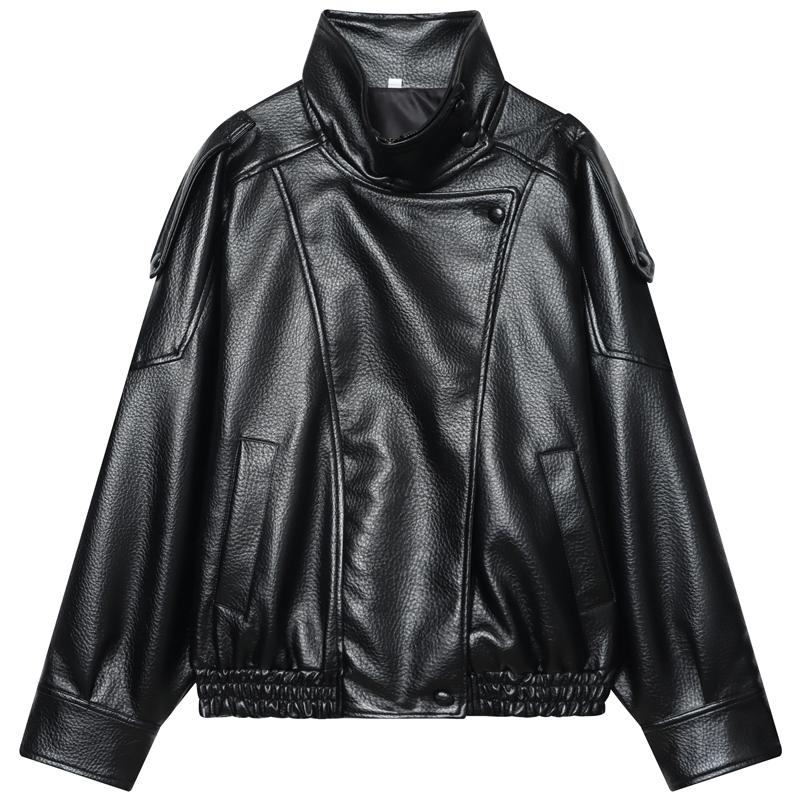 Faux Leather Black Jackets For Woman