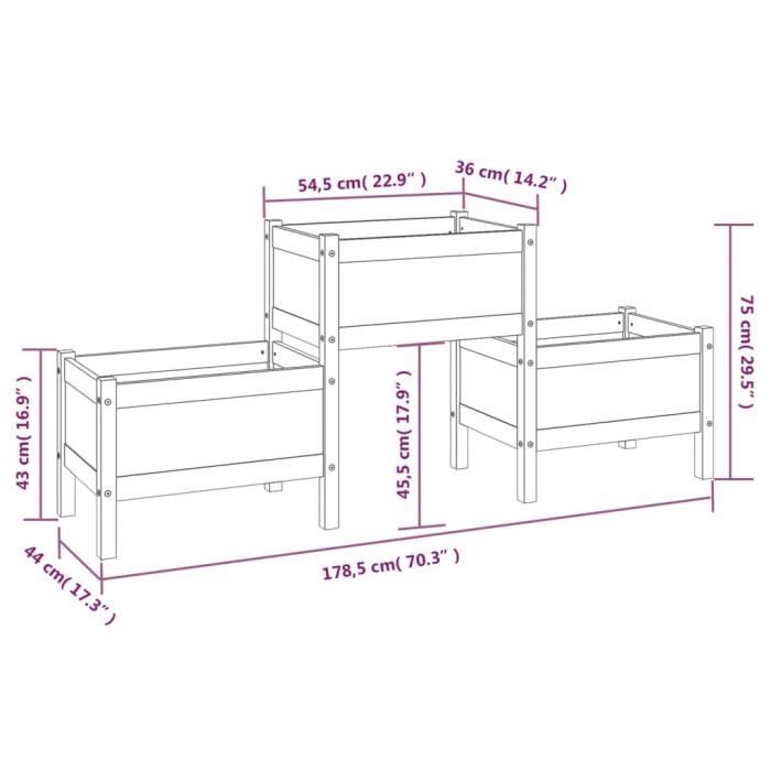 822251 vidaXL Jardinière Noir 178,5x44x75 cm Bois massif de pin